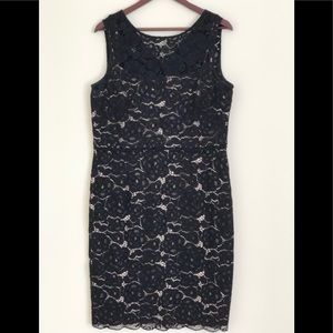 ELLEN TRACY BLACK LACE OVER CREAM OVERLAY DRESS